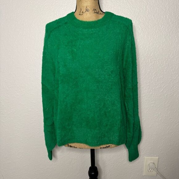 NEW Aerie Flurry Crew Sweater Green Alpine Long Sleeve Fuzzy Lounge Size S - Picture 1 of 12